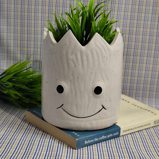Happy Face Planter - White